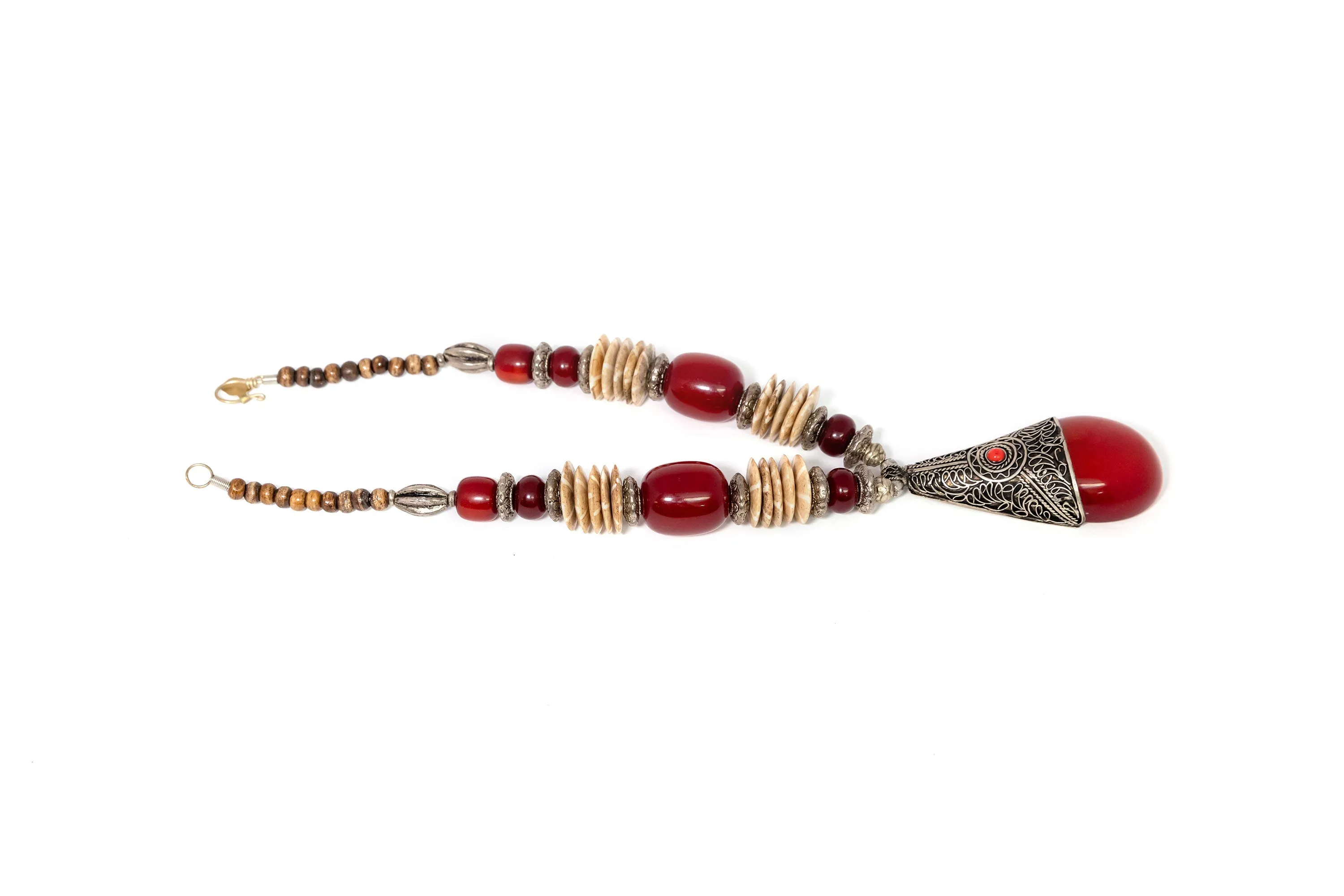 Large Red Stone and Metal Necklace