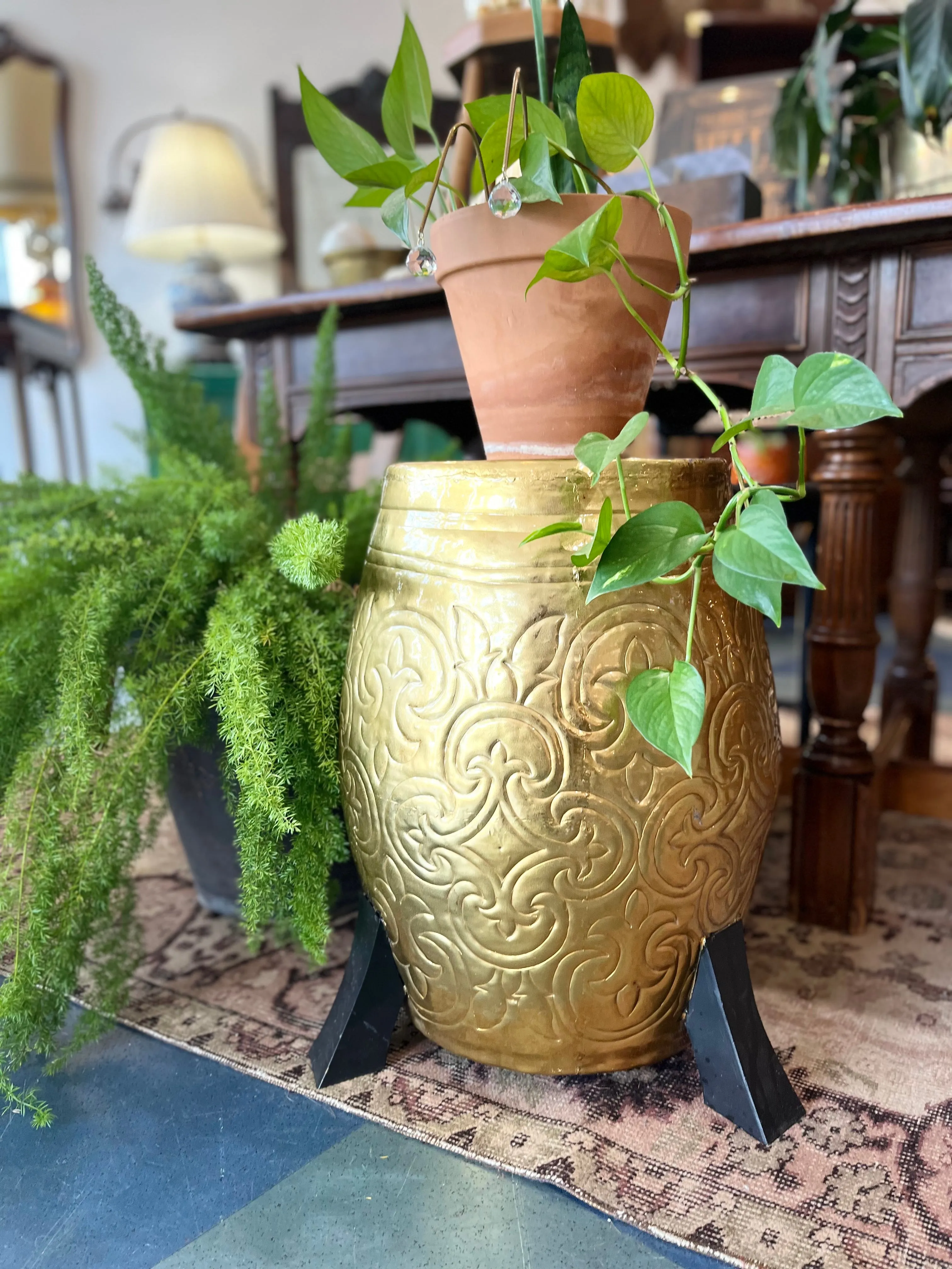 Large Round Gold Plant Stand
