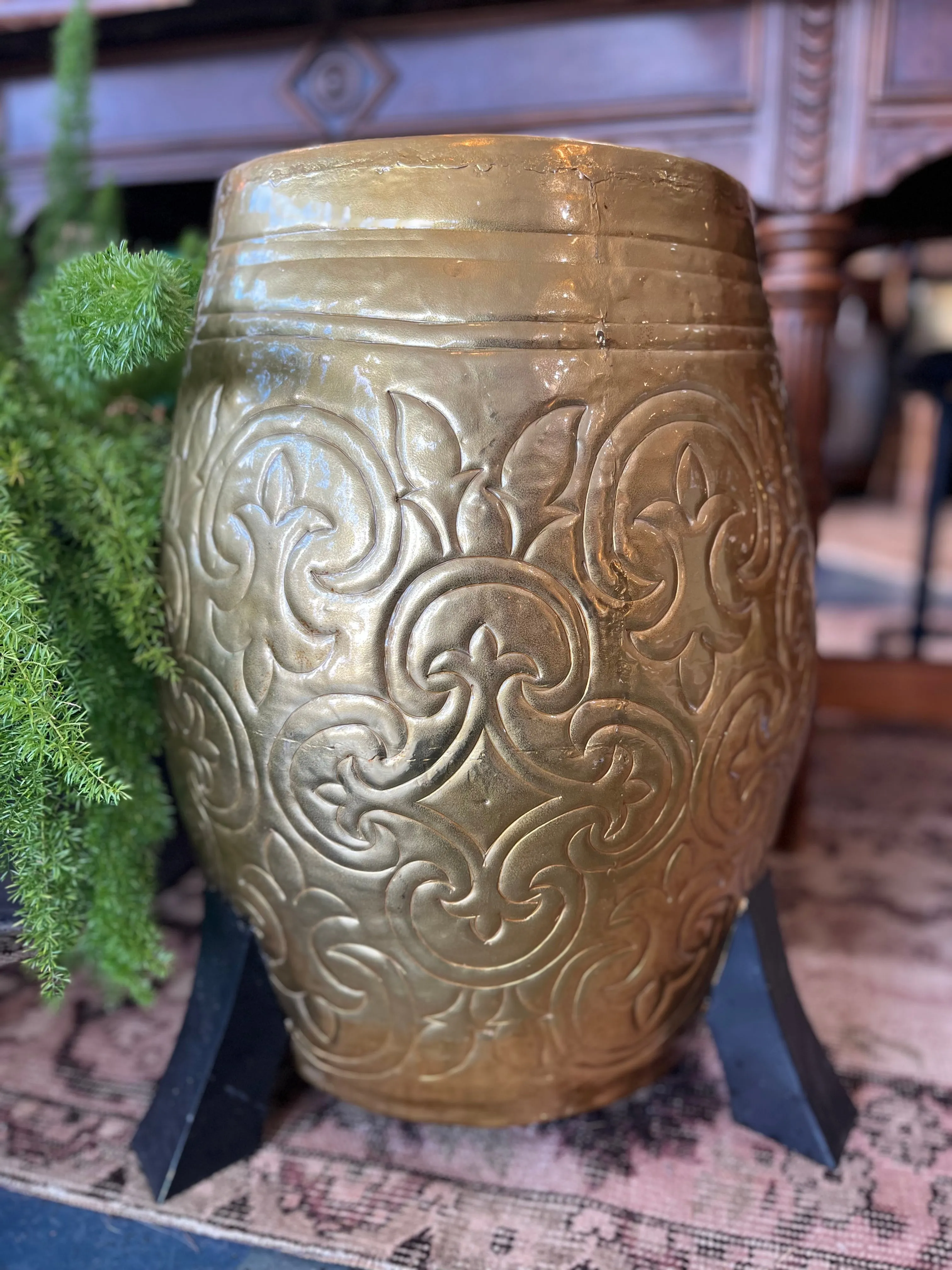 Large Round Gold Plant Stand