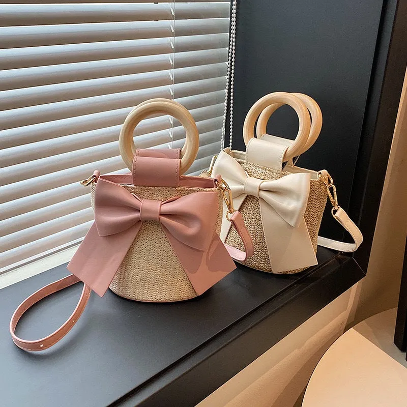 Last-minute sale Bow &amp; – for Fast response Handwoven Crossbody Strap Photos Adjustable Bag Shape | Wooden Handle Cotton Rope with Check-Ins Perfect Bag