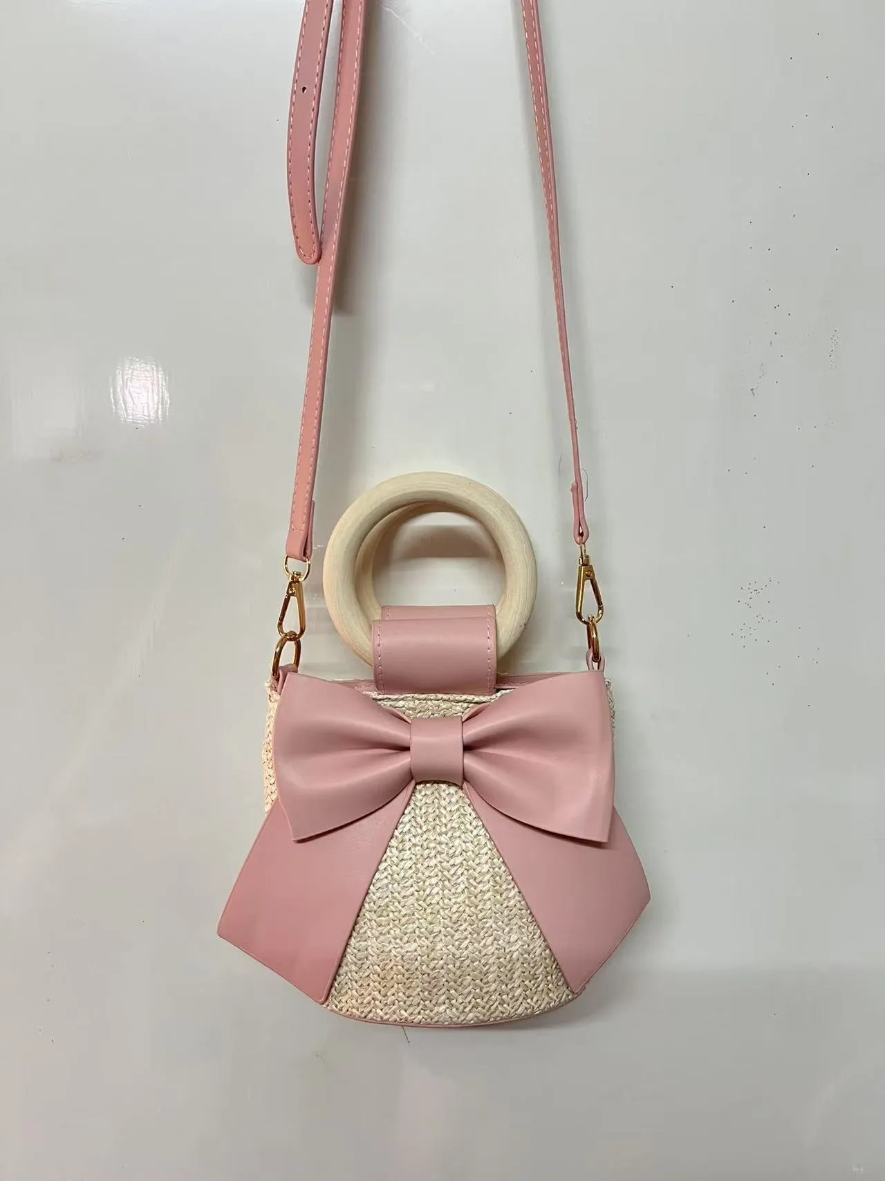 Last-minute sale Bow &amp; – for Fast response Handwoven Crossbody Strap Photos Adjustable Bag Shape | Wooden Handle Cotton Rope with Check-Ins Perfect Bag