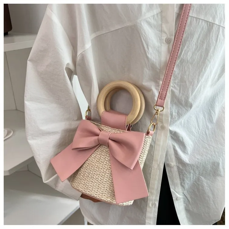 Last-minute sale Bow &amp; – for Fast response Handwoven Crossbody Strap Photos Adjustable Bag Shape | Wooden Handle Cotton Rope with Check-Ins Perfect Bag