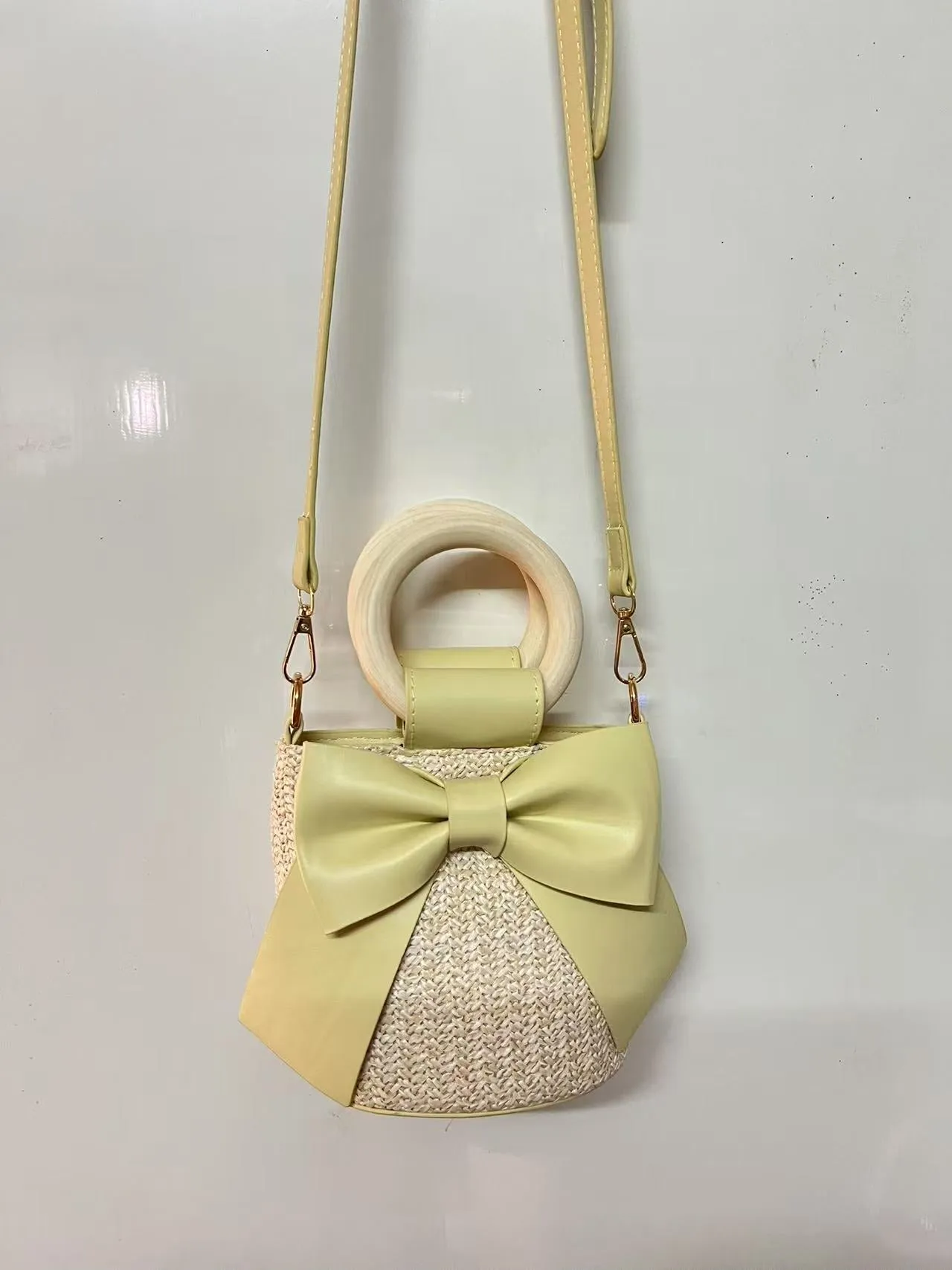 Last-minute sale Bow &amp; – for Fast response Handwoven Crossbody Strap Photos Adjustable Bag Shape | Wooden Handle Cotton Rope with Check-Ins Perfect Bag
