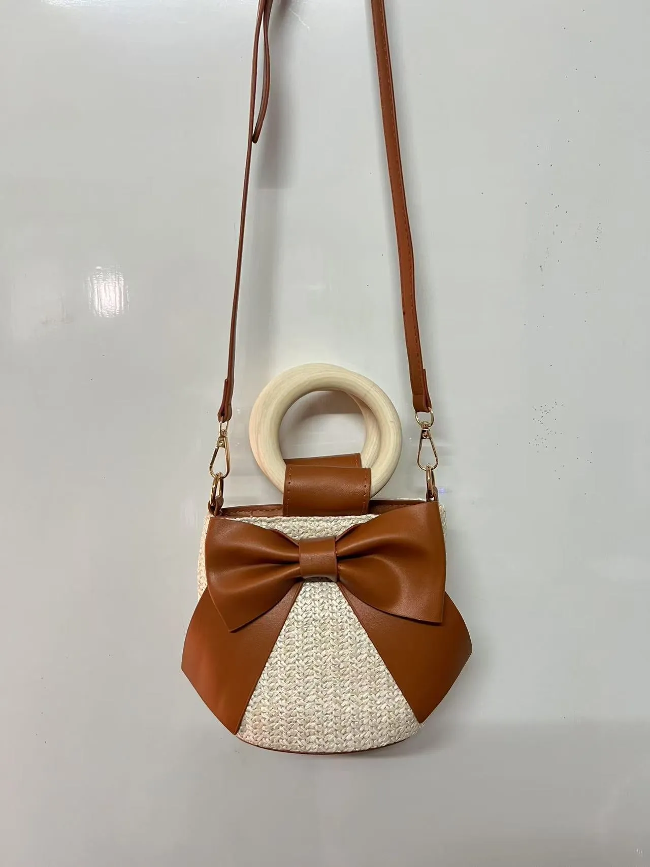 Last-minute sale Bow &amp; – for Fast response Handwoven Crossbody Strap Photos Adjustable Bag Shape | Wooden Handle Cotton Rope with Check-Ins Perfect Bag
