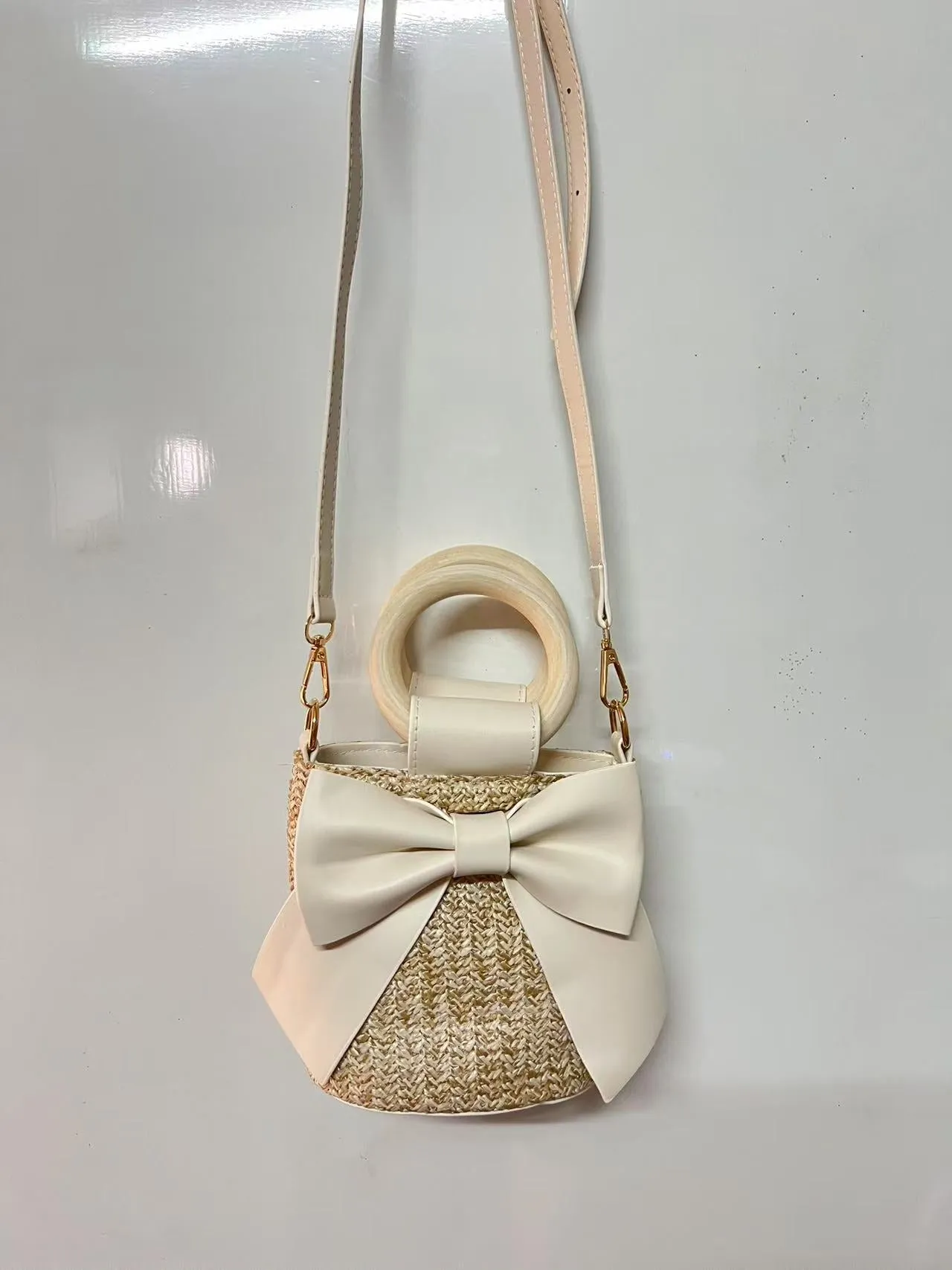 Last-minute sale Bow &amp; – for Fast response Handwoven Crossbody Strap Photos Adjustable Bag Shape | Wooden Handle Cotton Rope with Check-Ins Perfect Bag