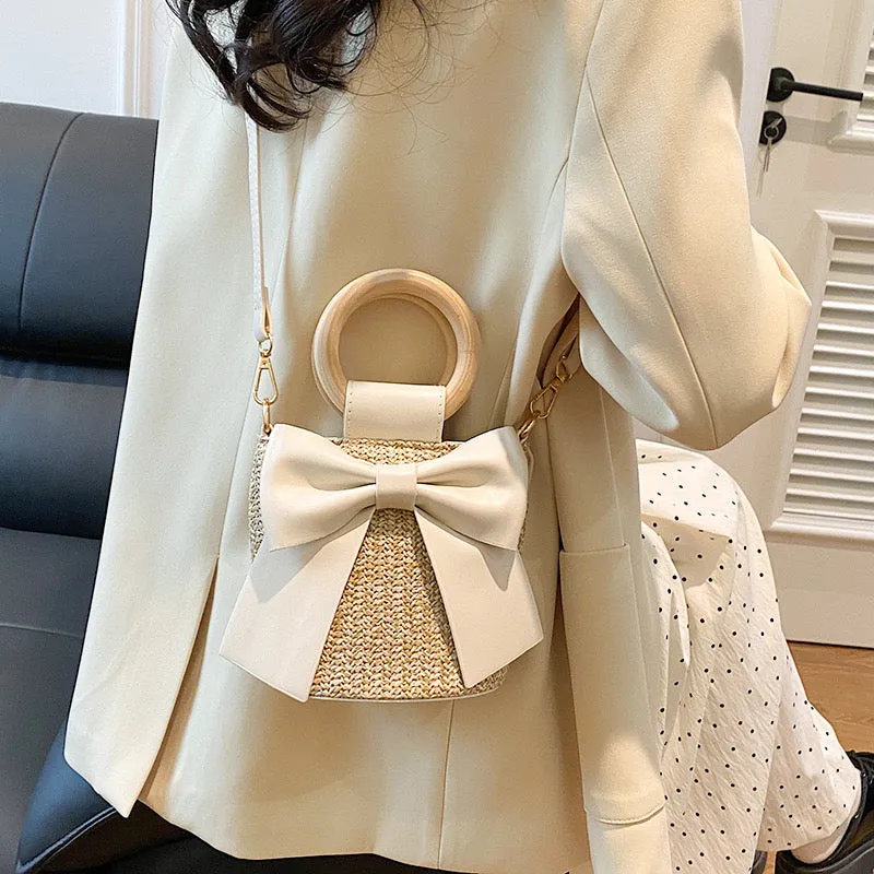 Last-minute sale Bow &amp; – for Fast response Handwoven Crossbody Strap Photos Adjustable Bag Shape | Wooden Handle Cotton Rope with Check-Ins Perfect Bag