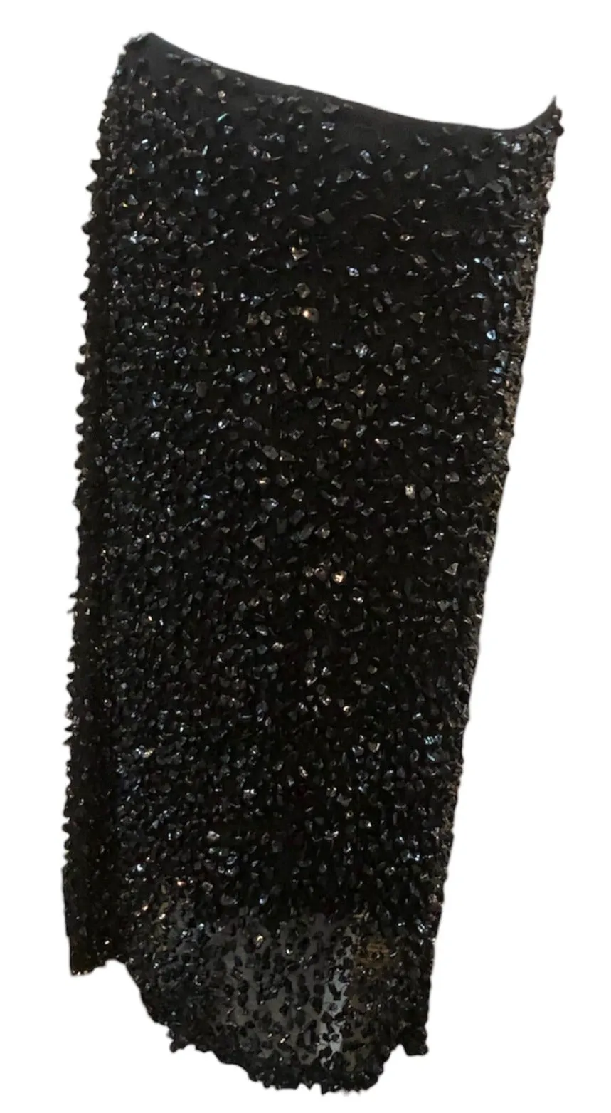 Loewe 2000s Black Glass Beaded Cocktail Skirt