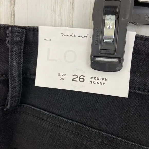 Loft Plus Black Modern Skinny Shimmer Stripe Side Hem Jeans Size 26