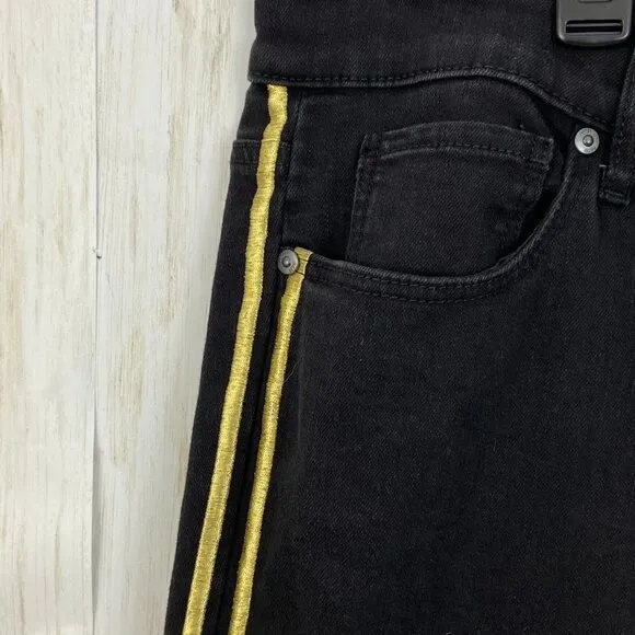 Loft Plus Black Modern Skinny Shimmer Stripe Side Hem Jeans Size 26