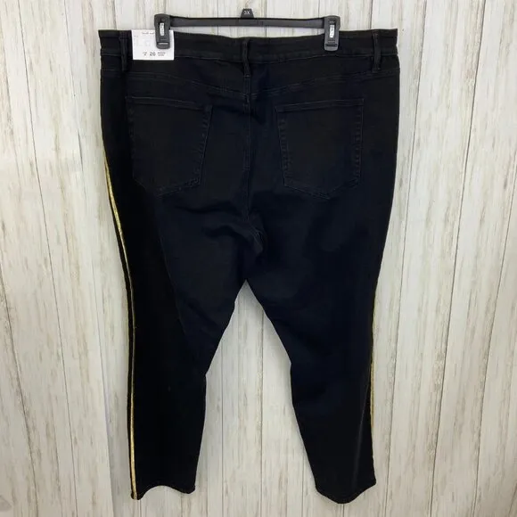 Loft Plus Black Modern Skinny Shimmer Stripe Side Hem Jeans Size 26