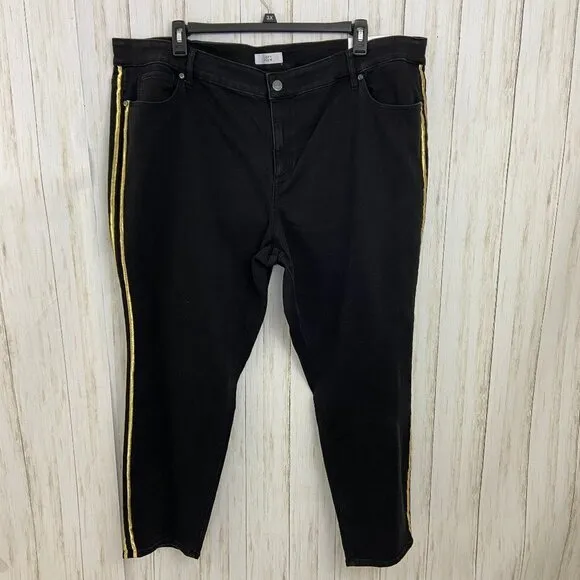 Loft Plus Black Modern Skinny Shimmer Stripe Side Hem Jeans Size 26