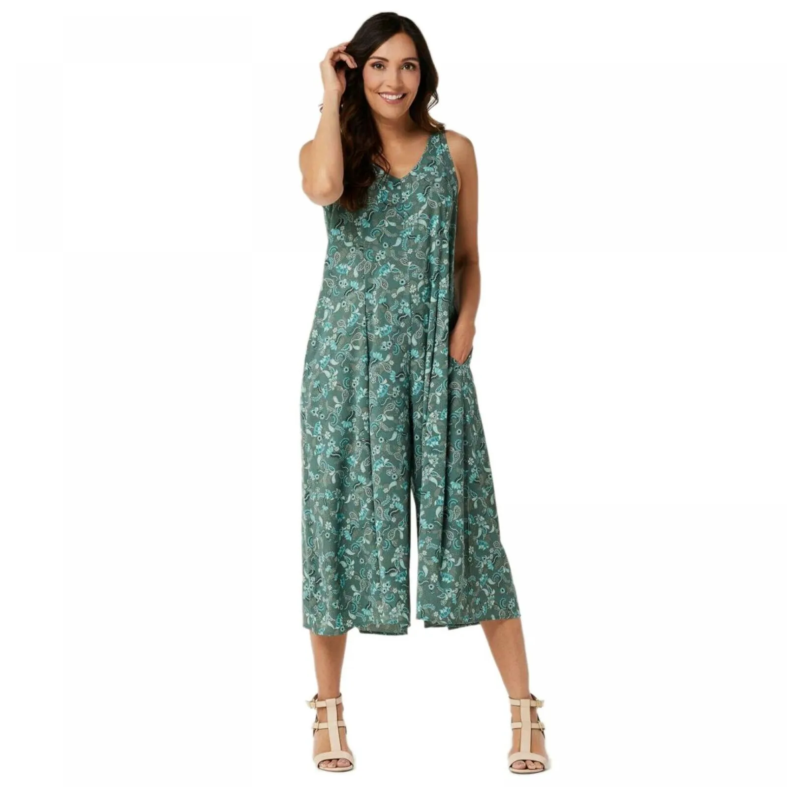 LOGO by Lori Goldstein Plus Size Floral Woven Wide Leg Jumpsuit