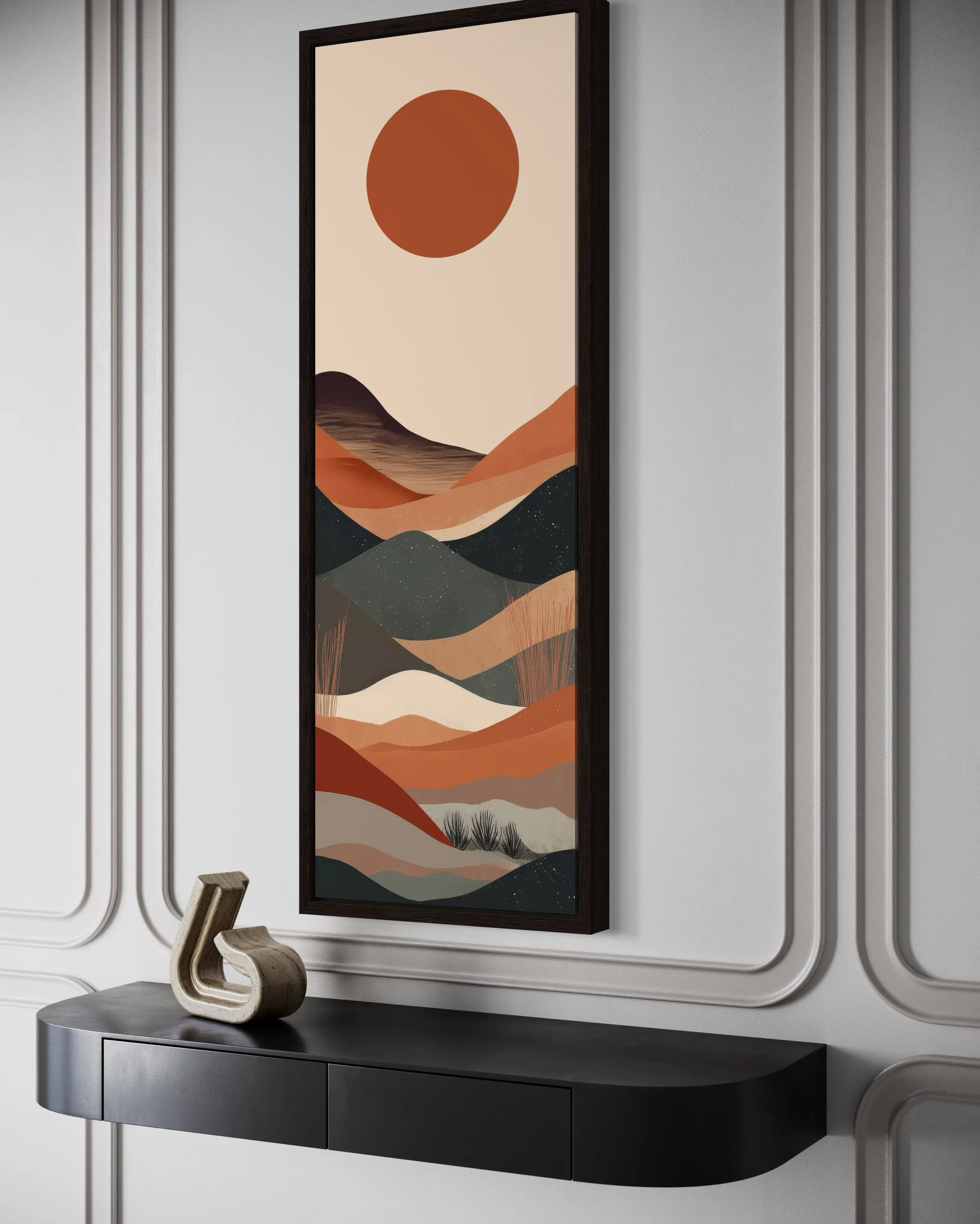 Long Narrow Boho Minimalist Desert Neutral Vertical Framed Canvas Wall Art