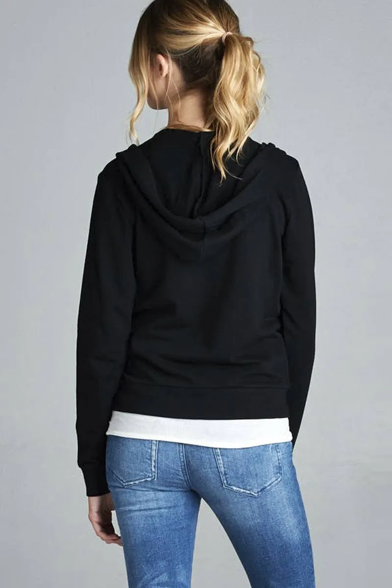 Long Sleeve Zipper French Terry Jacket W/ Kangaroo Pocket