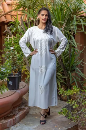 Long White Embroidery Georgette Abaya Dress