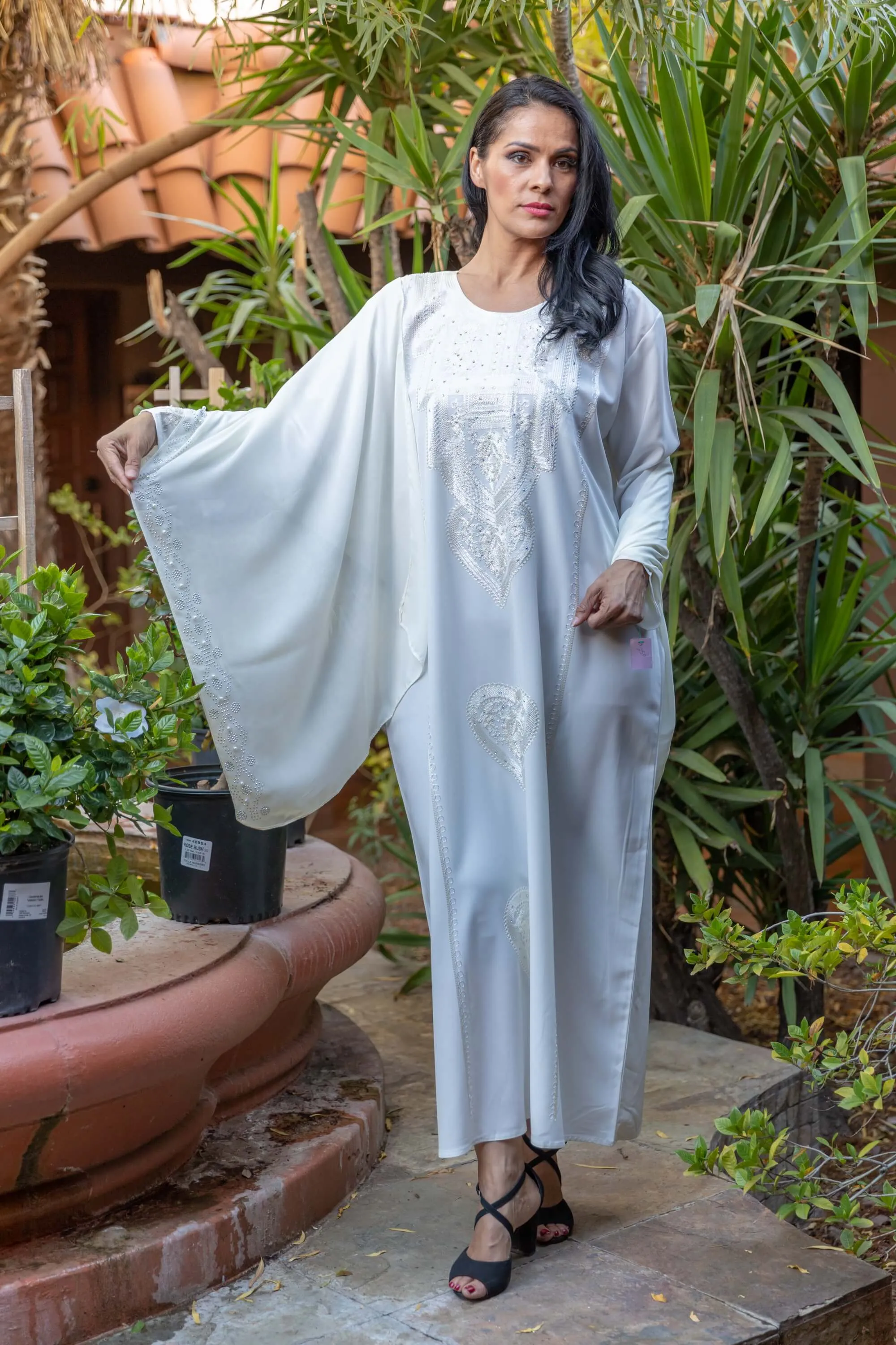 Long White Embroidery Georgette Abaya Dress