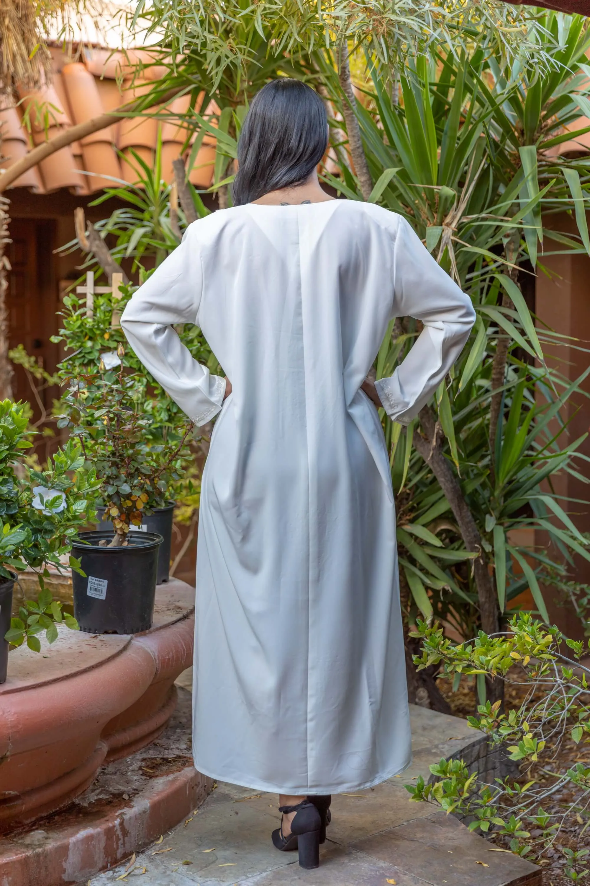 Long White Embroidery Georgette Abaya Dress