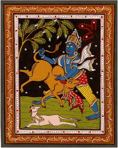 Lord Krishna The Demon Slayer - Patachitra Painting