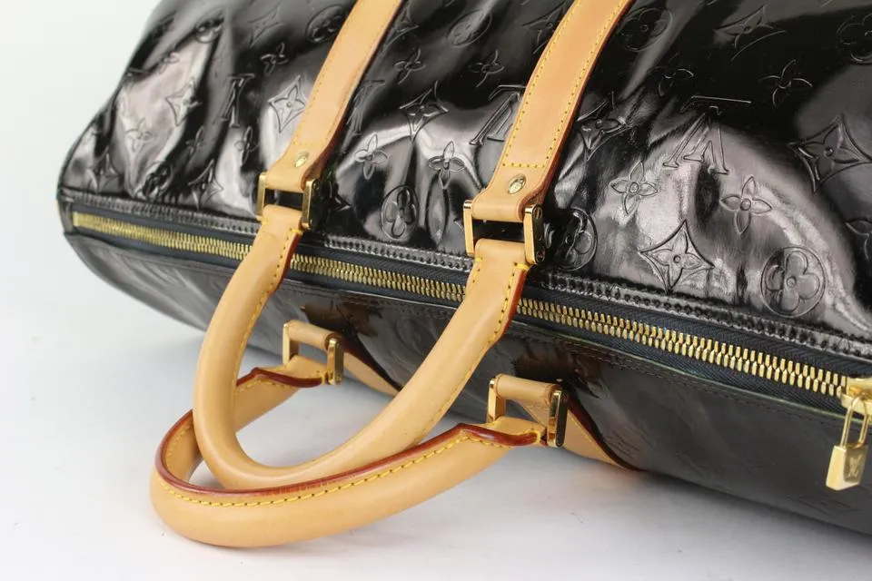 Louis Vuitton Black Monogram Vernis Mercer Keepall Boston Duffle Bag 1025lv11