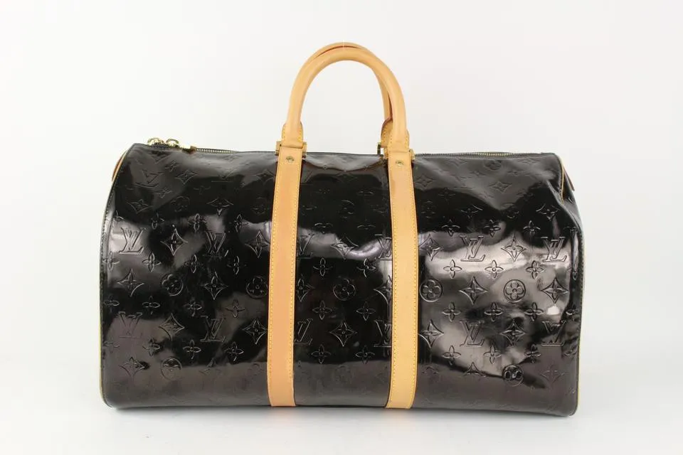 Louis Vuitton Black Monogram Vernis Mercer Keepall Boston Duffle Bag 1025lv11