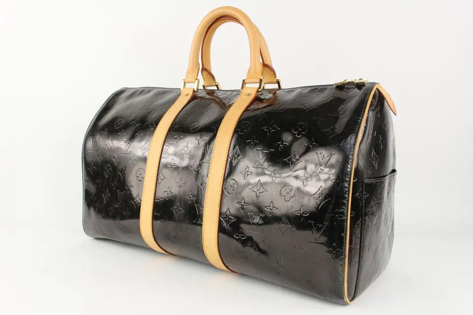 Louis Vuitton Black Monogram Vernis Mercer Keepall Boston Duffle Bag 1025lv11