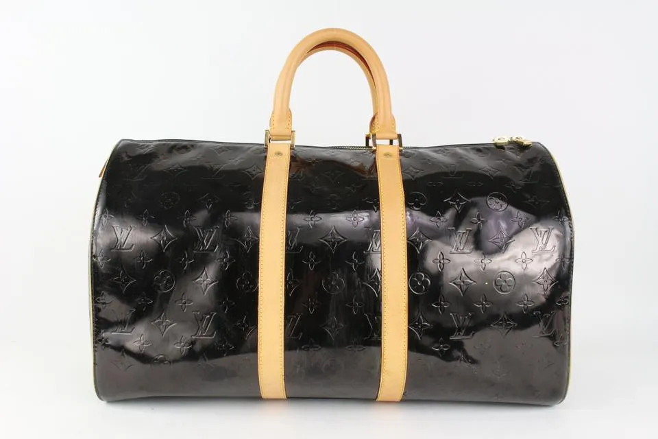 Louis Vuitton Black Monogram Vernis Mercer Keepall Boston Duffle Bag 1025lv11