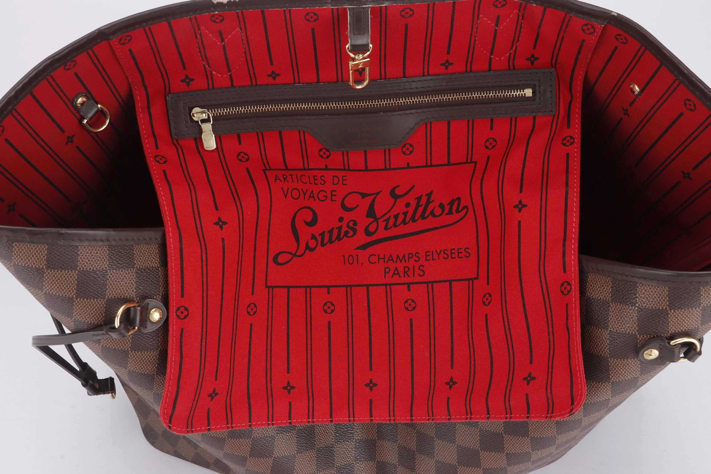 LOUIS VUITTON N41357 NEVERFULL (FL3171) GM SIZE DAMIER EBÈNE CANVAS GOLD HARDWARE, NO DUST COVER