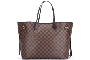 LOUIS VUITTON N41357 NEVERFULL (FL3171) GM SIZE DAMIER EBÈNE CANVAS GOLD HARDWARE, NO DUST COVER