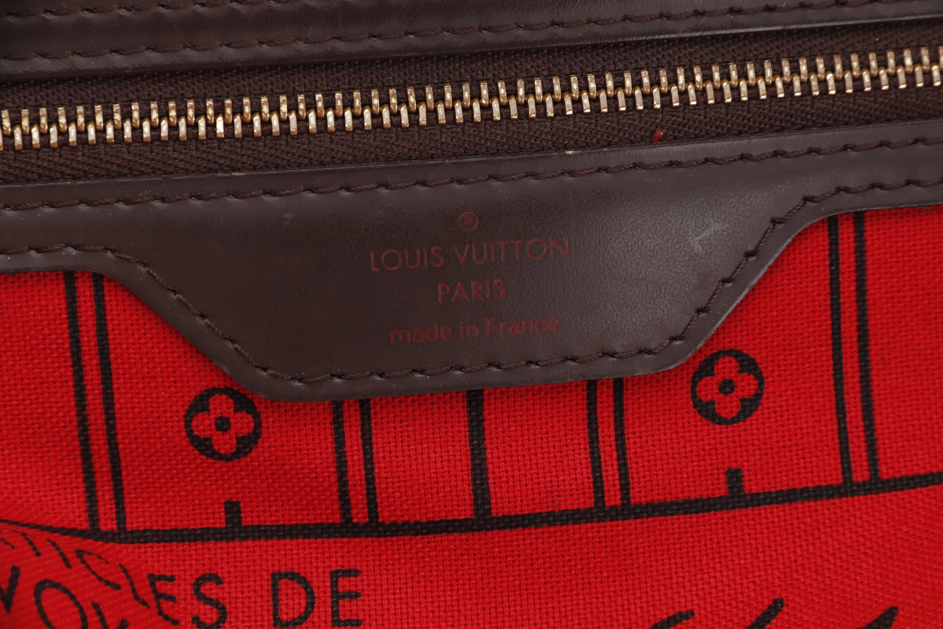 LOUIS VUITTON N41357 NEVERFULL (FL3171) GM SIZE DAMIER EBÈNE CANVAS GOLD HARDWARE, NO DUST COVER