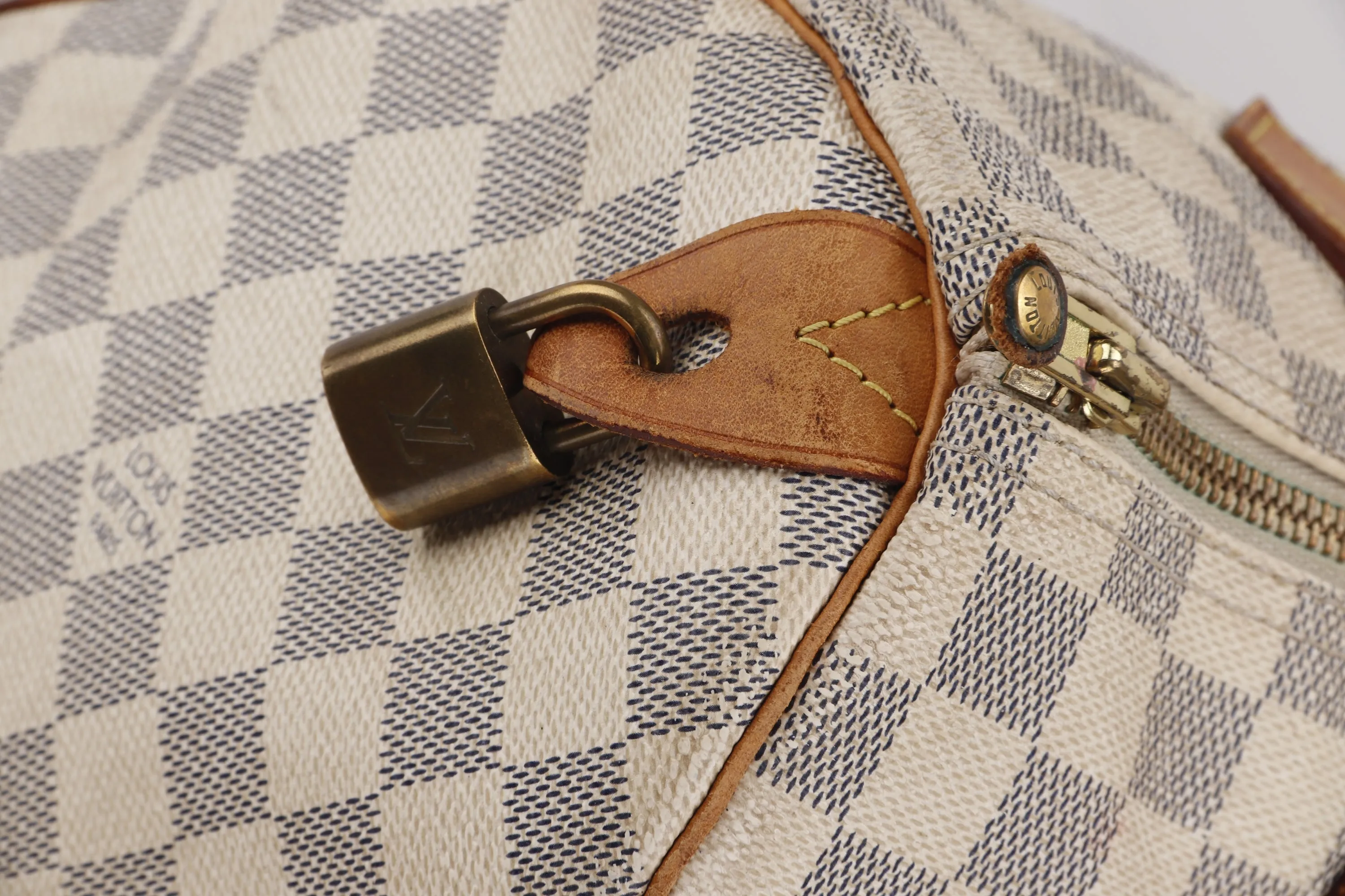 LOUIS VUITTON SPEEDY 30 (SP3130) DAMIER AZUR CANVAS GOLD HARDWARE, WITH LOCK, NO KEYS & DUST COVER