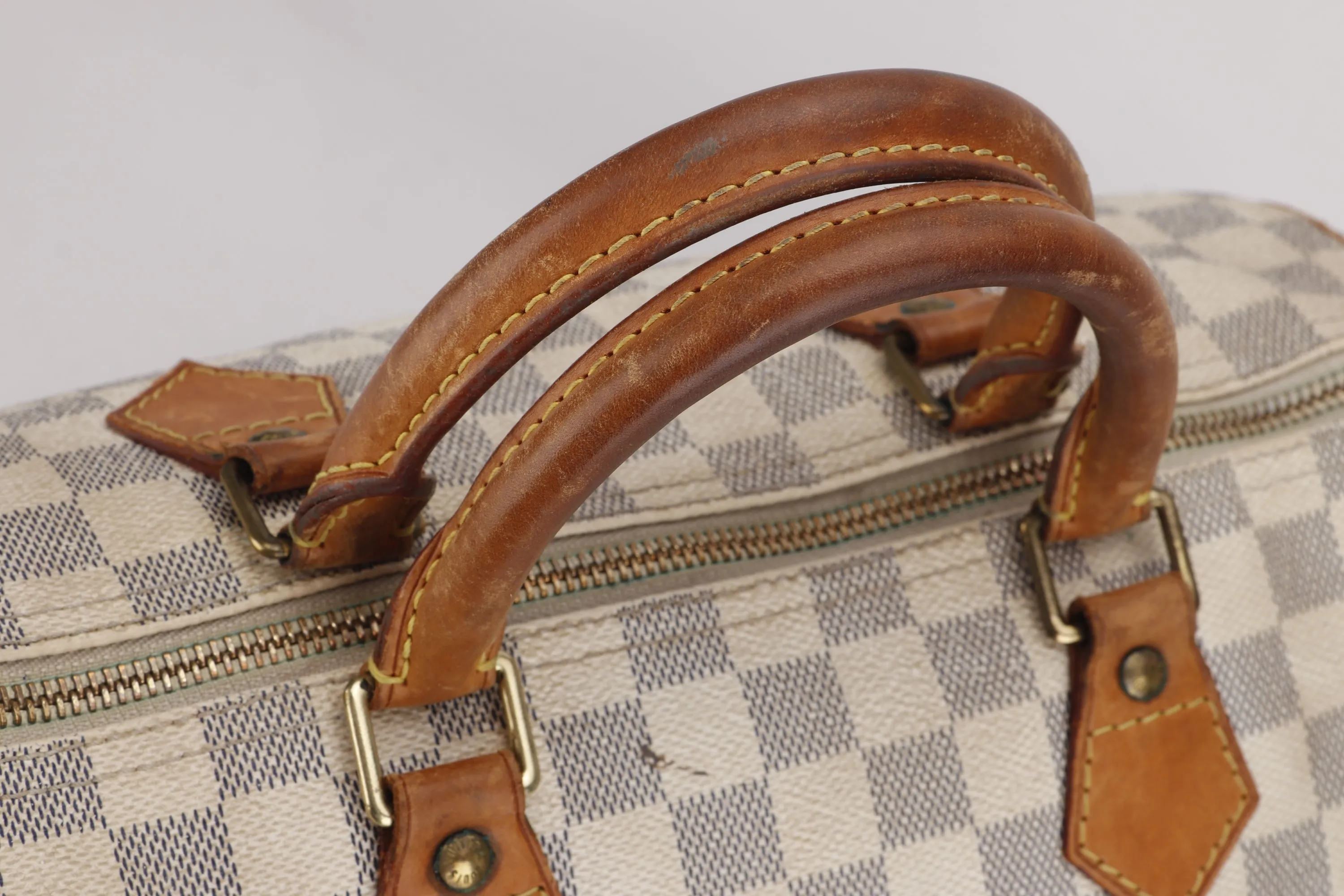 LOUIS VUITTON SPEEDY 30 (SP3130) DAMIER AZUR CANVAS GOLD HARDWARE, WITH LOCK, NO KEYS & DUST COVER