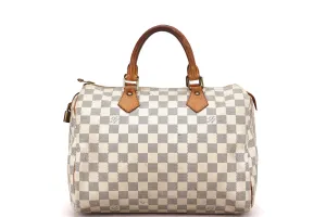 LOUIS VUITTON SPEEDY 30 (SP3130) DAMIER AZUR CANVAS GOLD HARDWARE, WITH LOCK, NO KEYS & DUST COVER