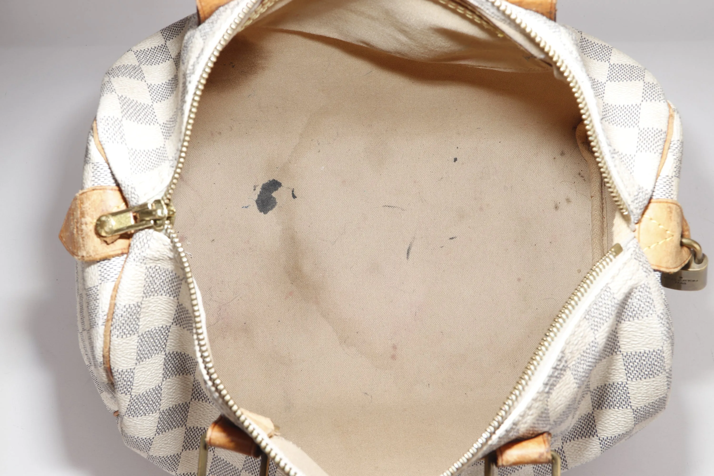 LOUIS VUITTON SPEEDY 30 (SP3130) DAMIER AZUR CANVAS GOLD HARDWARE, WITH LOCK, NO KEYS & DUST COVER