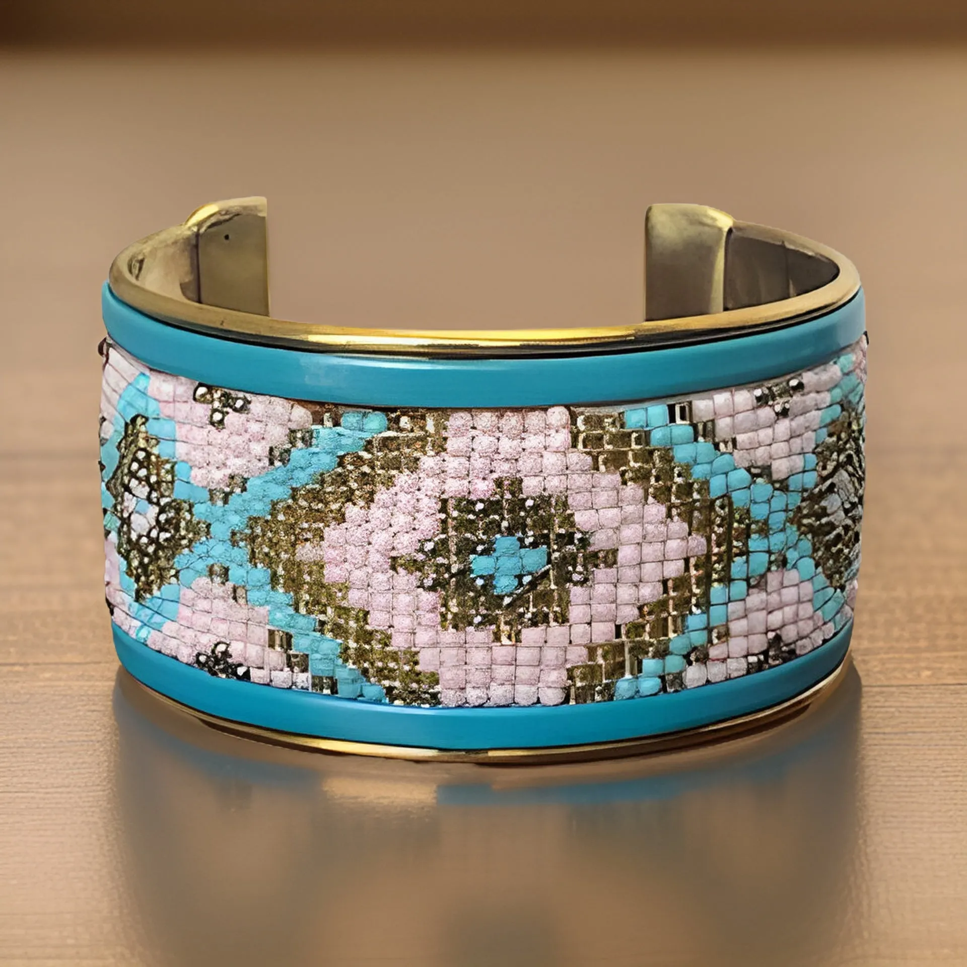 Maasai African Beaded Brass Cuff Bracelet