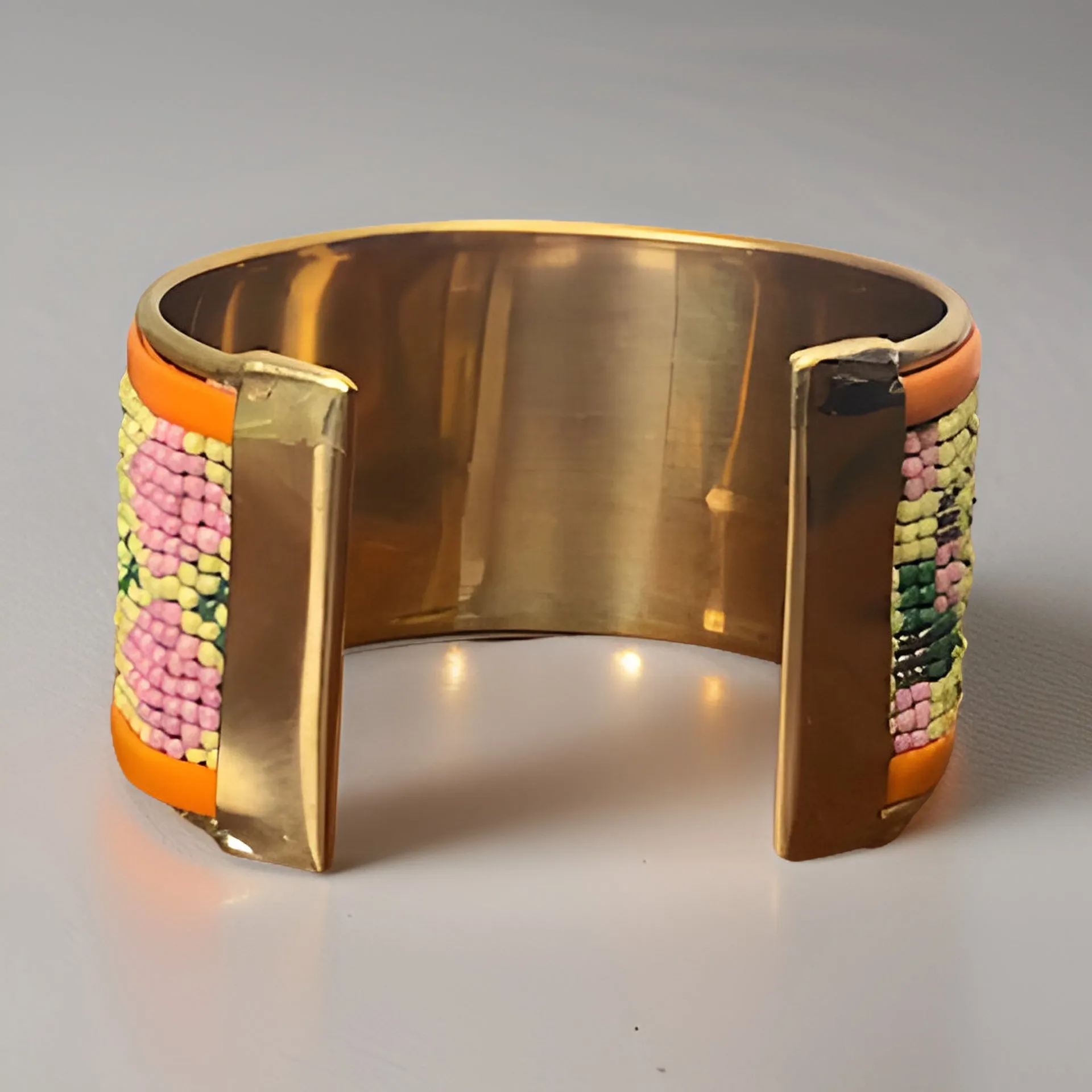 Maasai African Beaded Brass Cuff Bracelet