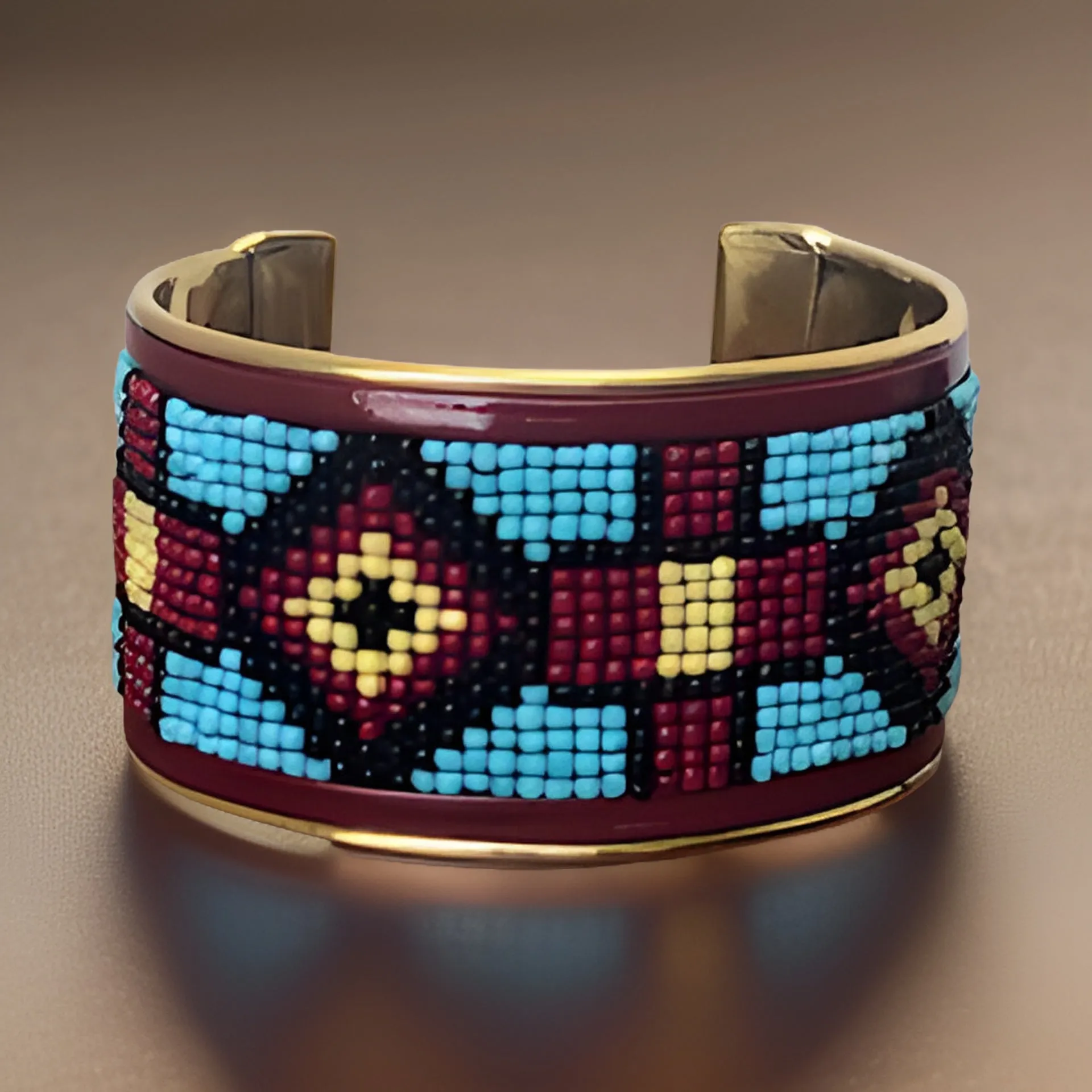 Maasai African Beaded Brass Cuff Bracelet