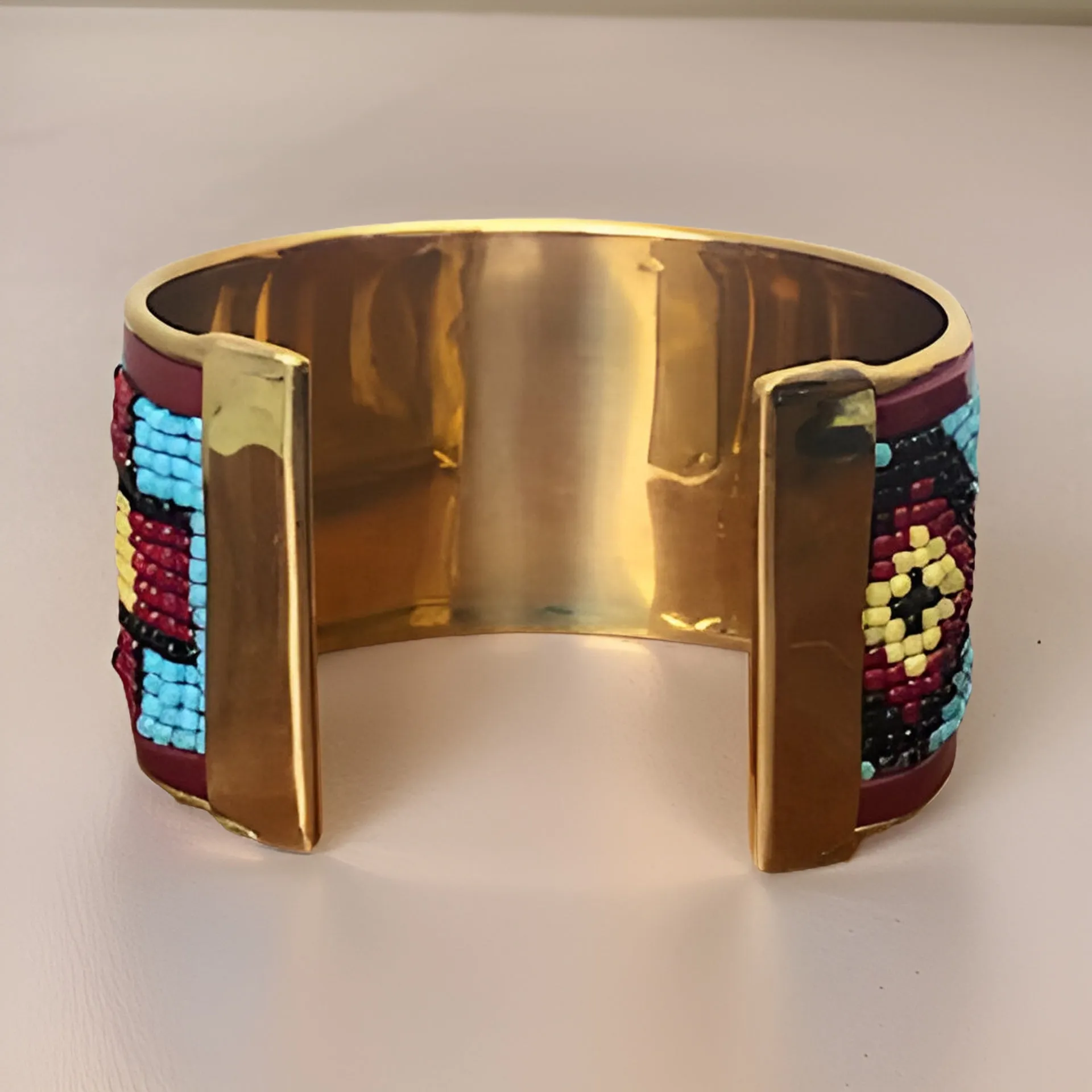 Maasai African Beaded Brass Cuff Bracelet