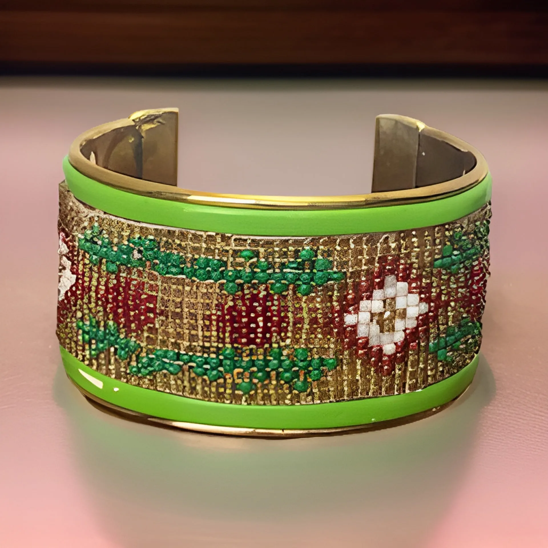 Maasai African Beaded Brass Cuff Bracelet