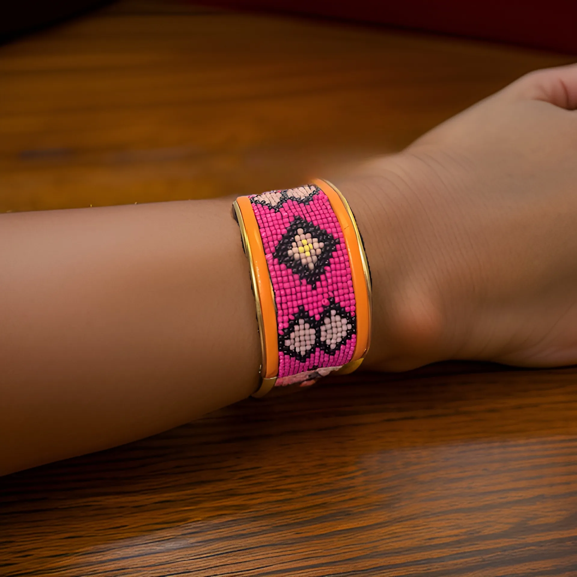 Maasai African Beaded Brass Cuff Bracelet