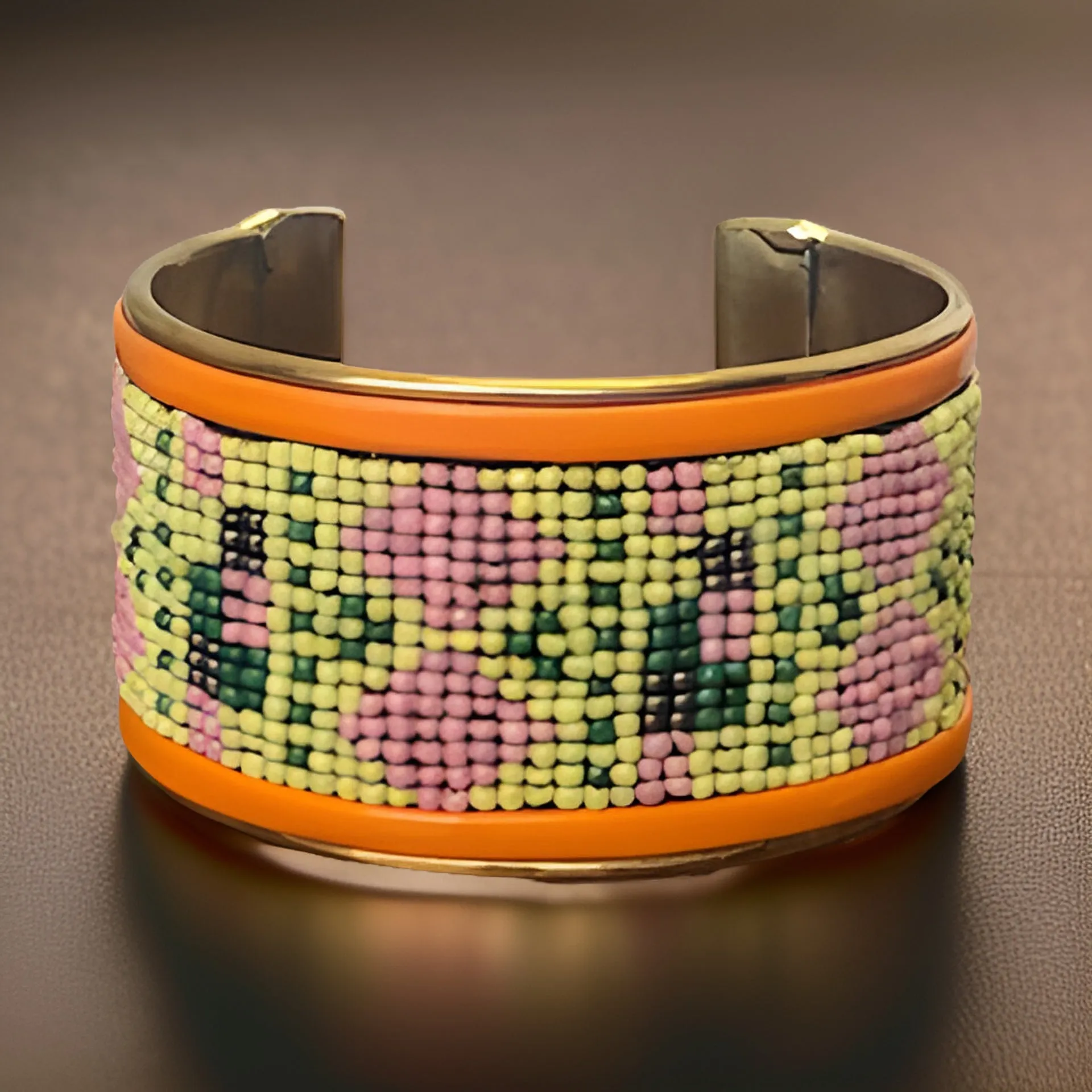 Maasai African Beaded Brass Cuff Bracelet