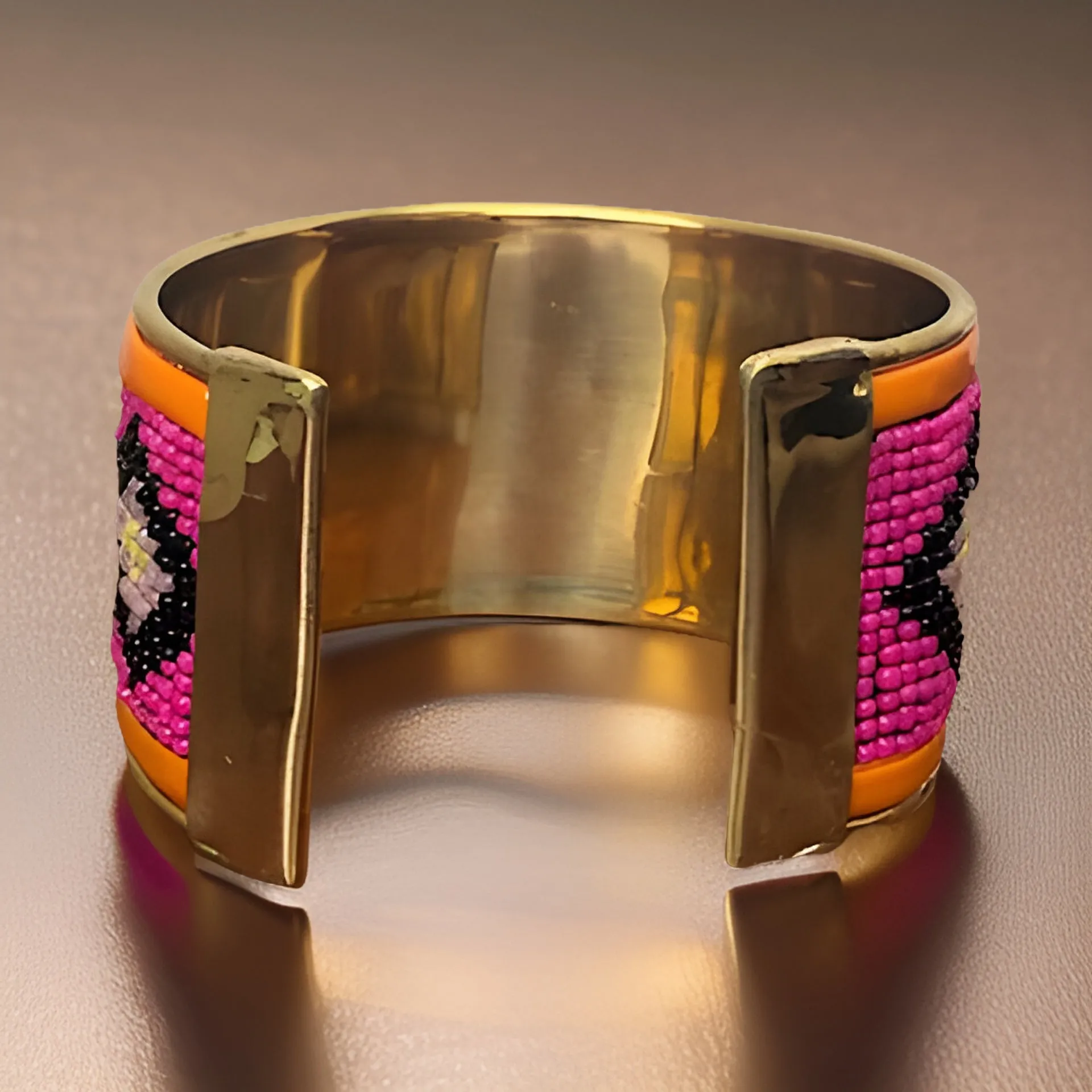 Maasai African Beaded Brass Cuff Bracelet
