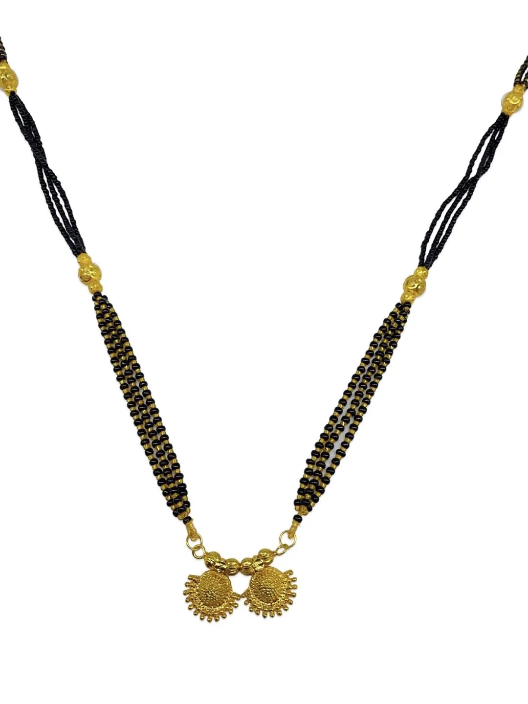 Maharashtrian Long Mangalsutra Designs Fancy Vati Pendant Layered Gold And Black Beads Chain