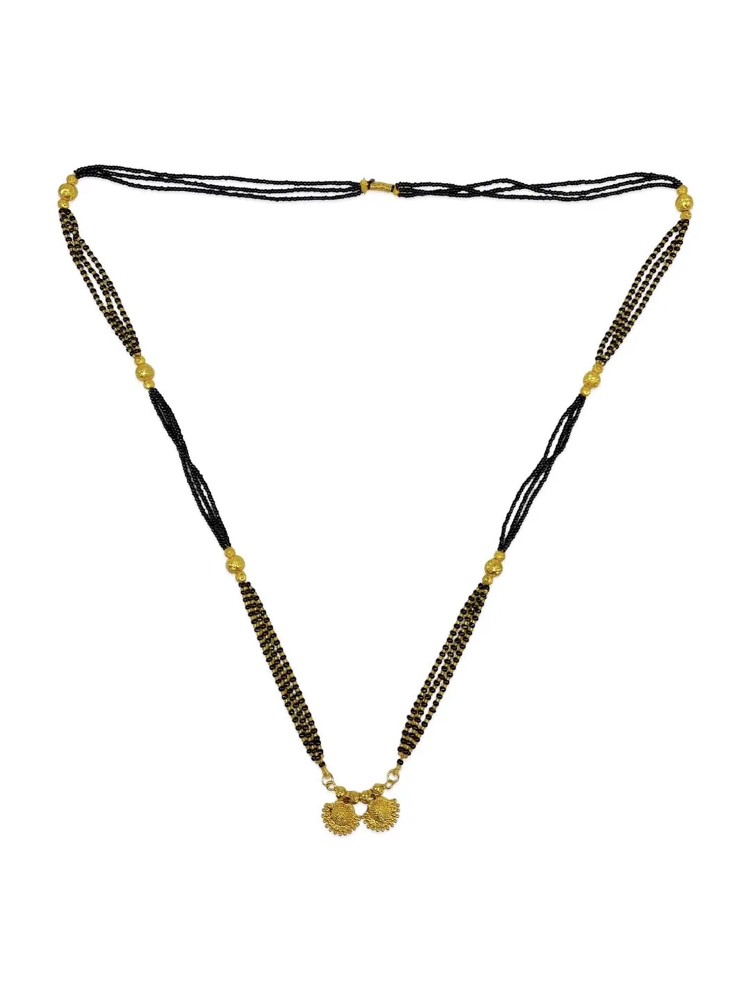 Maharashtrian Long Mangalsutra Designs Fancy Vati Pendant Layered Gold And Black Beads Chain