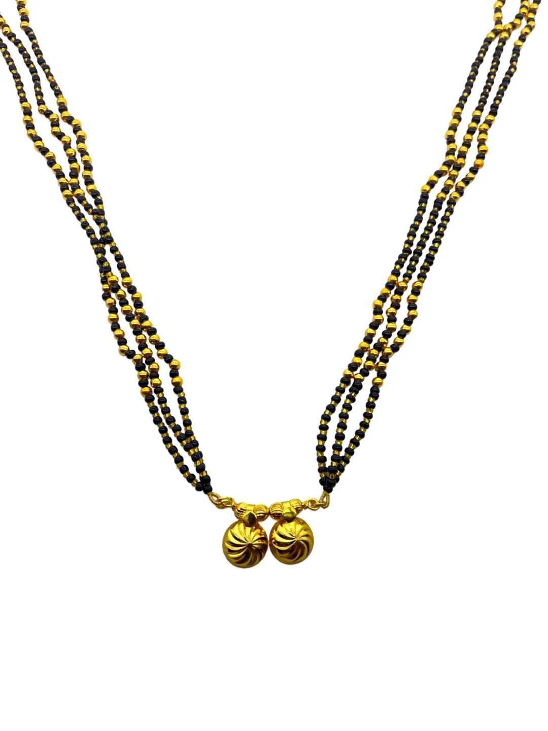Maharashtrian Style Long Mangalsutra Vati Designs Simple 3 Line Gold And Black Beads Chain