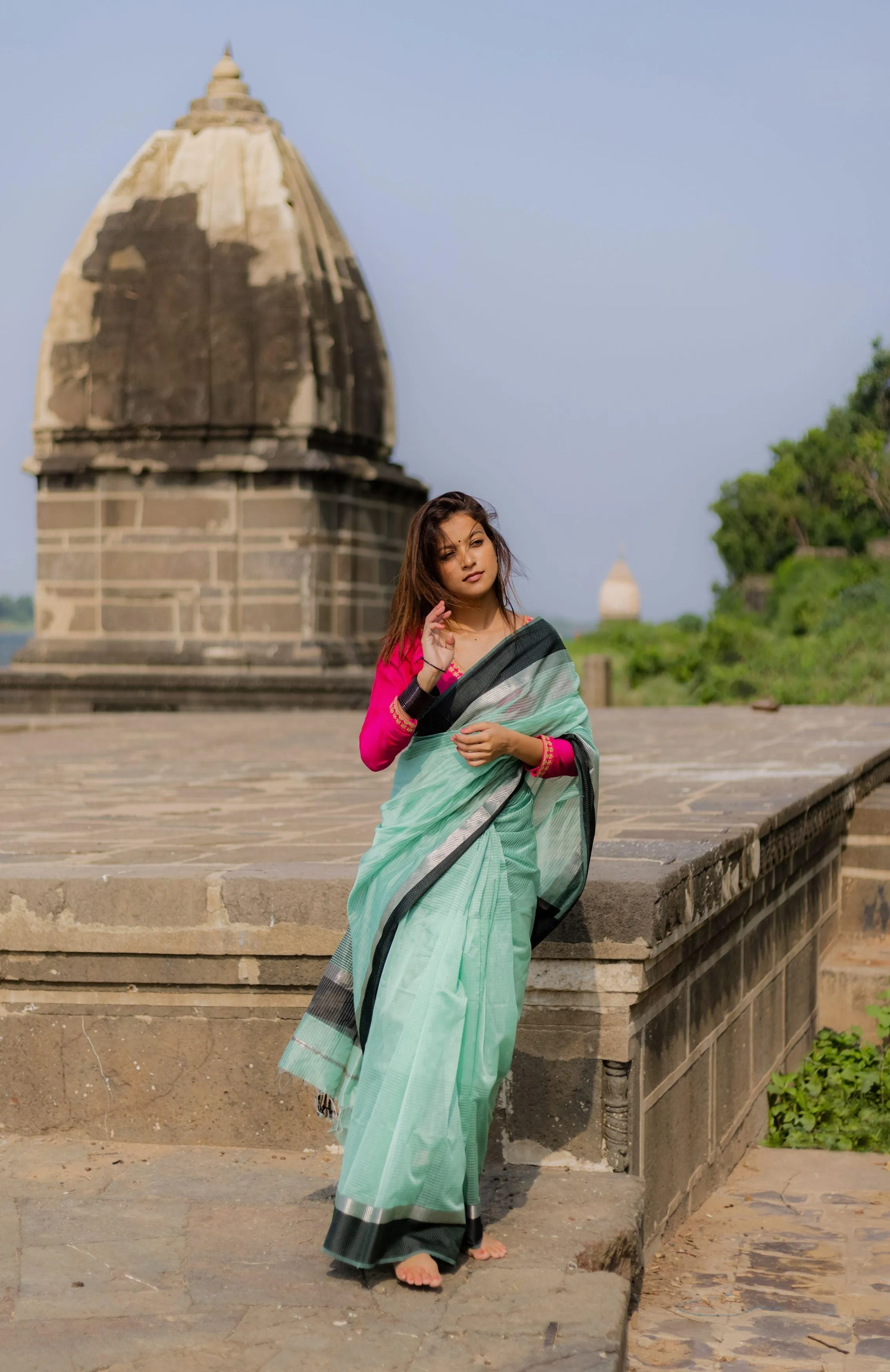 Maheswari Handloom saree - Seher - Light grren zari