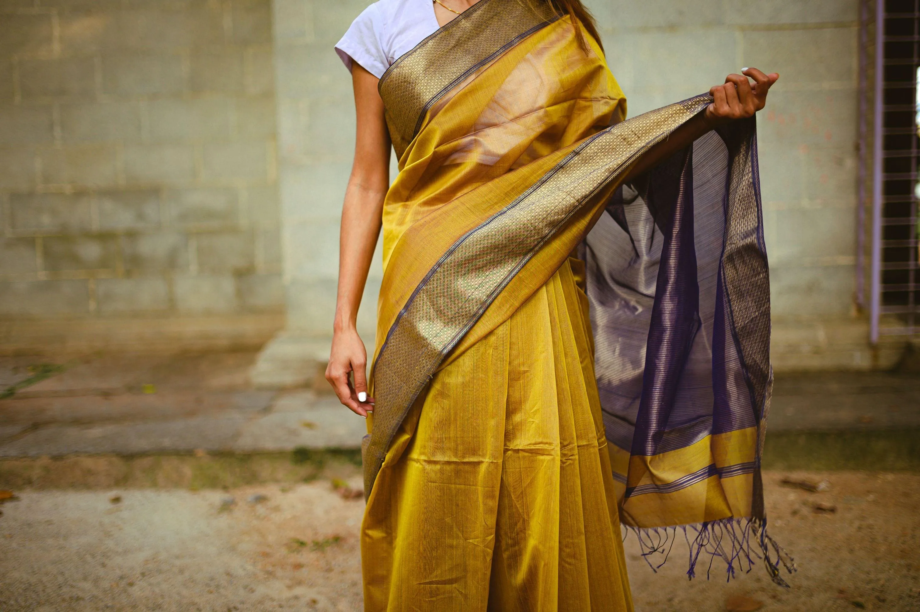 Maheswari Handloom saree - Seher - Mustard zari