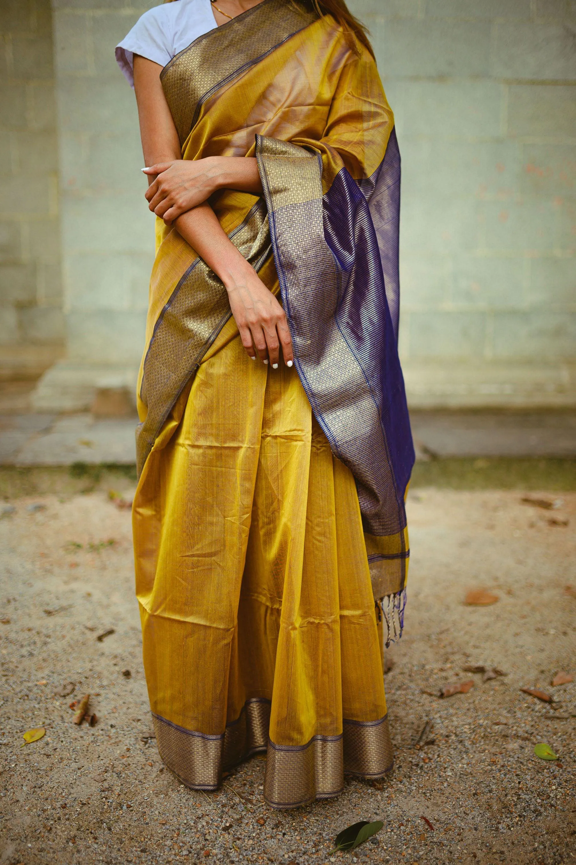 Maheswari Handloom saree - Seher - Mustard zari