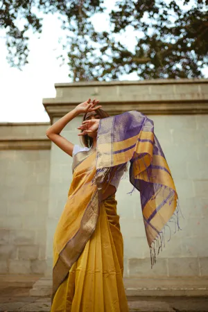 Maheswari Handloom saree - Seher - Mustard zari