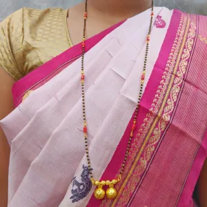 Marathi Style Long Vati Mangalsutra Designs Gold Plated Simple Red And Black Beads Chain