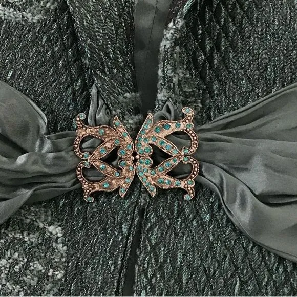 Marisa K Textured Shimmer Evening Crop Jacket Teal Size Small
